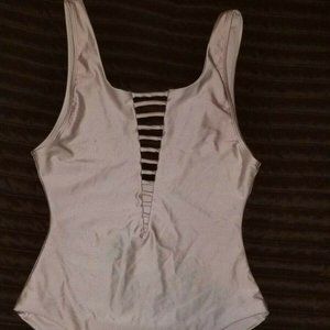 PULL&BEAR Shiny White double lined spandex Swimsuit Bodysuit Leotard size S